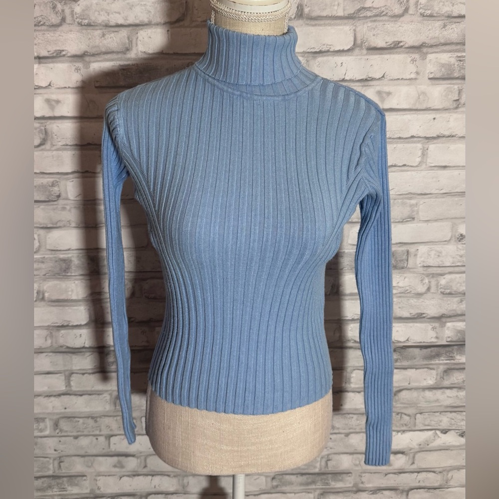 Energie Vintage Blue Ribbed Turtleneck Top